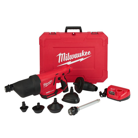 Milwaukee 2572B-21 M12 AIRSNAKE Drain Cleaning Air Gun Kit - kit contents