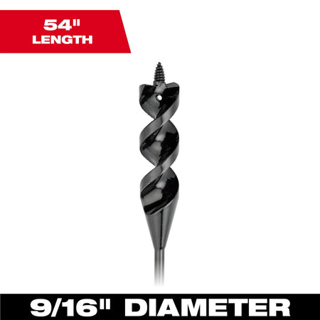 Milwaukee 48-13-8256 9/16” x 54" Flexible Cable Auger Bit - feature callout
