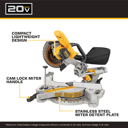 DEWALT DCS361B 20V MAX* 7-1/4-Inch Miter Saw, Tool Only, Cordless - feature callout