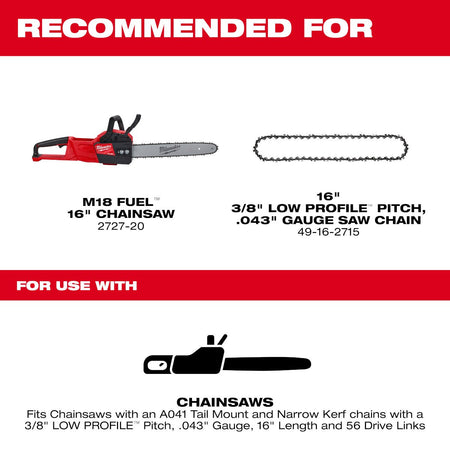Milwaukee 48-09-3001 16" Chainsaw Guide Bar - feature callout