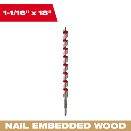 Milwaukee 48-13-6010 1-1/16 in. x 18 in. Ship Auger Bit - feature callout