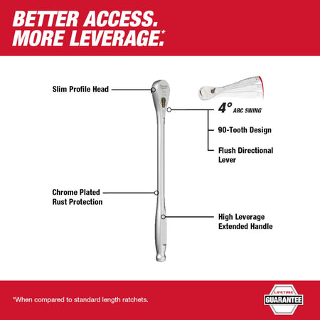 Milwaukee 48-22-9037 3/8" Drive 12" Ratchet - feature callout
