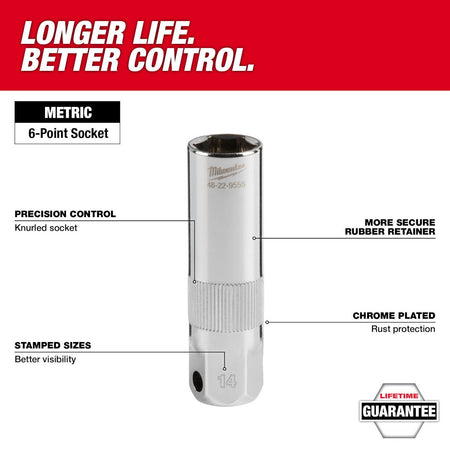 Milwaukee 48-22-9555 3/8" Drive 14MM Spark Plug Socket - feature callout