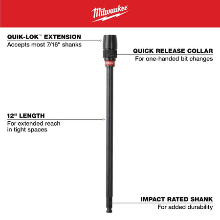 Milwaukee 48-28-1040 12" x 7/16" Universal QUIK-LOK™ Extension - feature callout