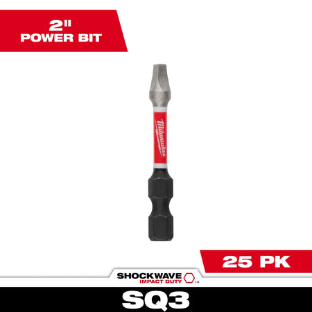 Milwaukee 48-32-4773 SHOCKWAVE™ 2”Impact Square Recess #3 Power Bits - feature callout