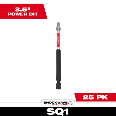 Milwaukee 48-32-4794 SHOCKWAVE™ 3-1/2” Impact Square Recess #1 Power Bits - feature callout