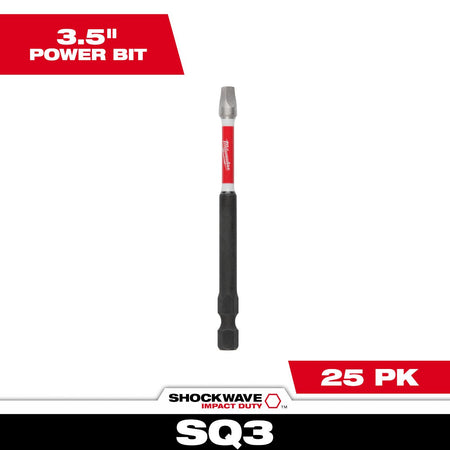 Milwaukee 48-32-4796 SHOCKWAVE™ 3-1/2 in. Impact Square Recess #3 Power Bits - feature callout