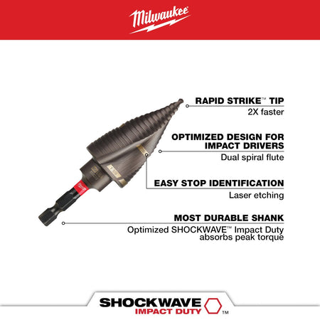 Milwaukee 48-89-9249 SHOCKWAVE™ Impact Duty™ Step Bit #9 7/8 in. &1-1/8 in. - feature callout