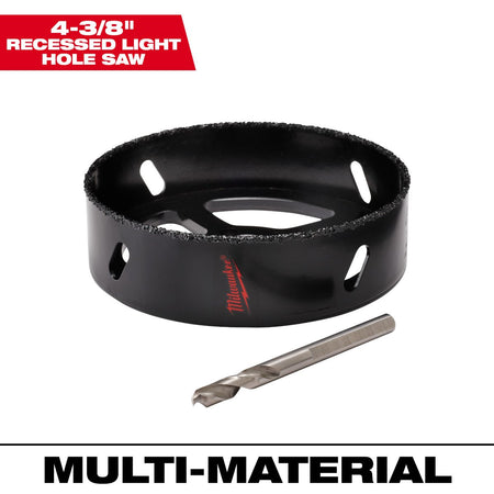 Milwaukee 49-56-0300 4-3/8" Recessed Light Carbide Grit Hole Saw with Pilot Bit - feature callout