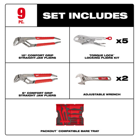 MILWAUKEE 48-22-0160 9pc Pliers & Wrench Set w/Foam
