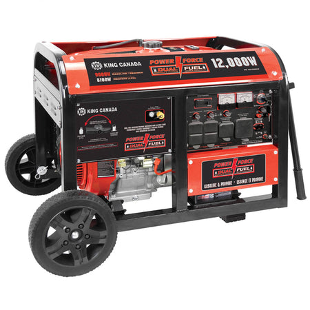 KING KCG-12001GE-DF - Generator, Dual-Fuel Gas/Propane, Elec.Start, 12,000W, w/wheel kit