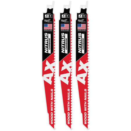 Milwaukee 48-00-7352 9-Inch 5 TPI AX with NITRUS Carbide Teeth SAWZALL Blade 3-Pack