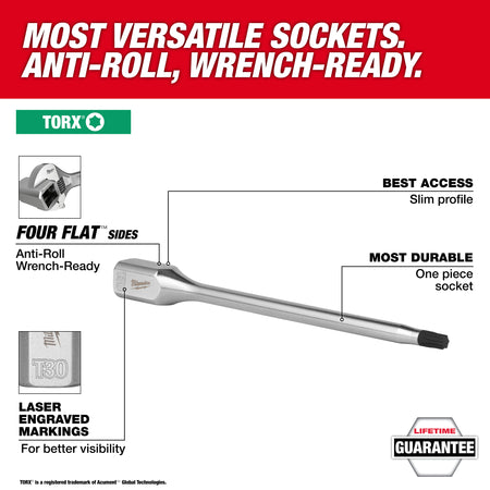 Milwaukee 1/4" Drive Long TORX Bit Socket Profile View