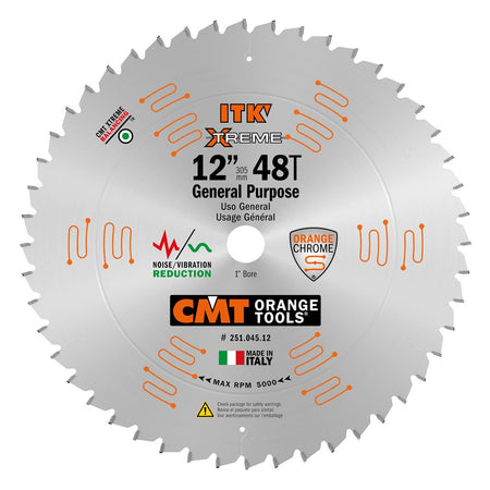 CMT 251.045.12 ITK GENERAL PURPOSE SAW BLADE, 12-INCH X 45 TEETH 1FTG+2ATB GRIND WITH 1-INCH BORE - Wise Line Tools