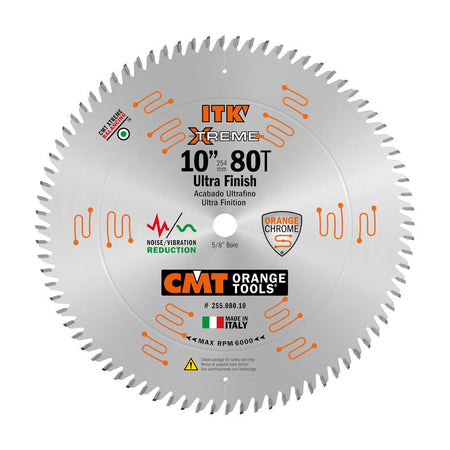 CMT 255.080.10 ITK INDUSTRIAL FINE FINISH SAW BLADE, 10-INCH X 80 TEETH 40° ATB GRIND WITH 5/8-INCH BORE - Wise Line Tools