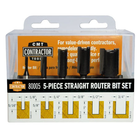 CMT-80005 - 5 piece straight bit set - Wise Line Tools