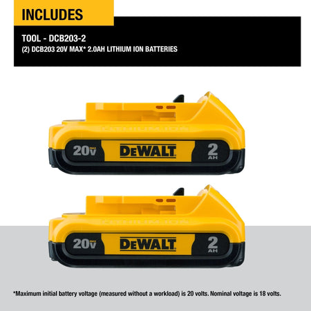 DEWALT DCB203-2 20V Max Compact XR Li-Ion Compact Battery, 2-Pack - Wise Line Tools