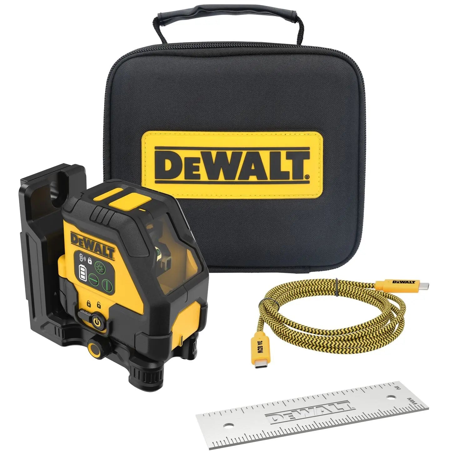 DEWALT DCLE14201GB USB Rechargeable Green Cross Line Laser Base