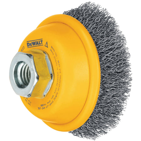 DEWALT DW49101-Wire Cup Brush, Crimped, Carbon Steel, 4-Inch X 5/8-Inch, 11 Hp, .014-Inch - Wise Line Tools