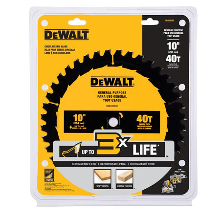 DEWALT DWA11040-10 In Carbide Table Saw Blade 40 Tooth with 5/8 in Arbor (1 Pack) - Wise Line Tools
