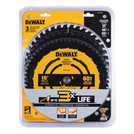 DEWALT DWA110CMB3-10 In Carbide Table Saw Blade 60 Tooth with 5/8 in Arbor (3 Pack) - Wise Line Tools