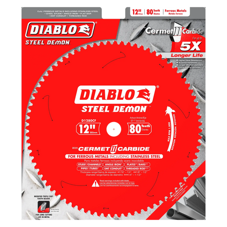 DIABLO D1280CF - 12" x 80-Teeth Steel Demon Cermet II Saw Blade for Thin Metal