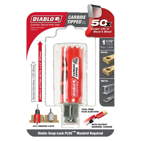 DIABLO DHS1063CT - 1‑1/16" Carbide‑Tipped Wood & Metal Holesaw - Wise Line Tools