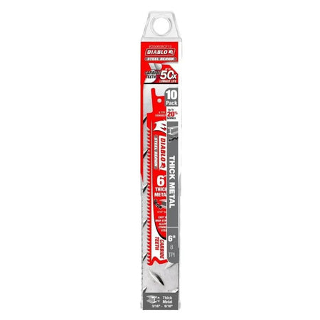 DIABLO DS0608CF10C - 6" 8TPI Carbide Steel Demon Recip Blade for Thick Metal (10pk) DIABLO