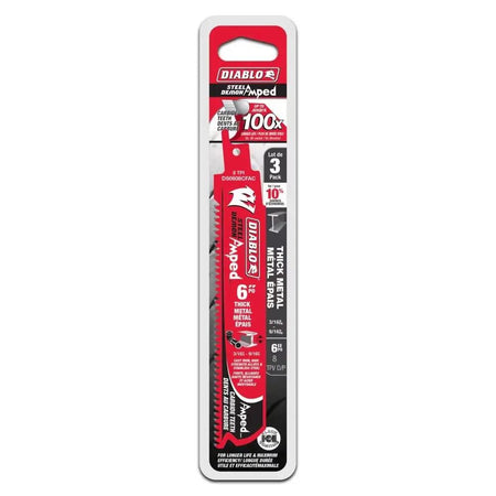 DIABLO DS0608CFA3C - 6" 8TPI AMPED Carbide Steel Demon Recip Blade for Thick Metal (3pk) DIABLO