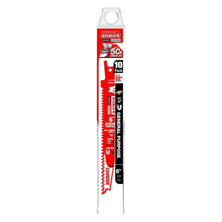 DIABLO DS0609CGP10C - 6" 6/9TPI Carbide Demo Demon Recip Blade for Gernal Purpose (10pk) DIABLO
