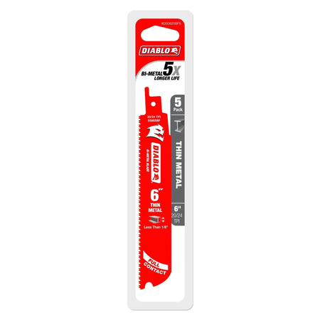DIABLO DS0620BF25C - 6" 20/24TPI Bi-Metal Recip Blade for Thin Metal (25pk) DIABLO