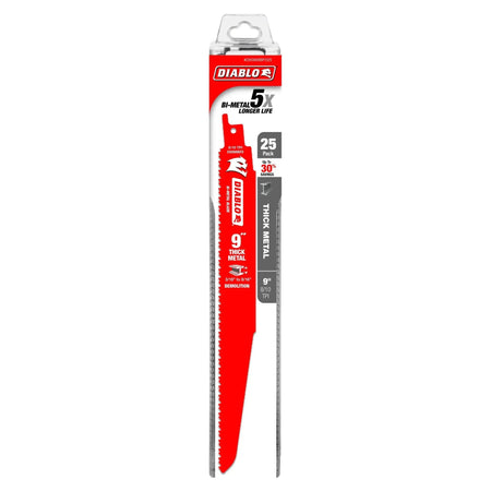 DIABLO DS0908BFD25C - 9" 8/10TPI Bi-Metal Recip Blade for Thick Metal (25pk) DIABLO