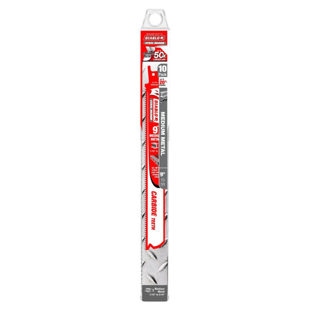 DIABLO DS0910CF10C - 9" 10TPI Carbide Steel Demon Recip Blade for Medium Metal (10pk) DIABLO