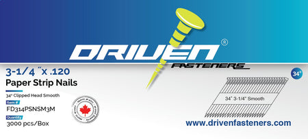 DRIVEN FASTENERS FDS314 - 3-1/4'' Smooth Taper Strip Nails 3000/Box - Wise Line Tools