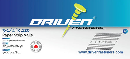 DRIVEN FASTENERS FDS314 - 3-1/4 Zoll glatte konische Streifennägel - Palette mit 80 Kartons
