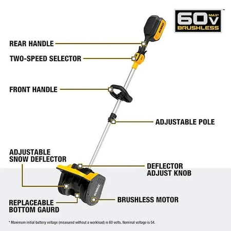DEWALT DXSVXA6121B snow shovel parts: rear handle, two-speed selector, front handle, adjustable pole, deflector