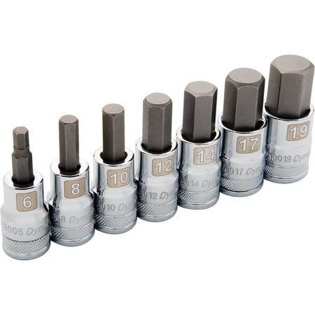 DYNAMIC 1/2" D 7 PC MET STD HEX SKT SET - Wise Line Tools