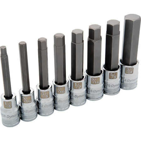 DYNAMIC 1/2" D 8 PC LONG SAE HEX SKT SET - Wise Line Tools