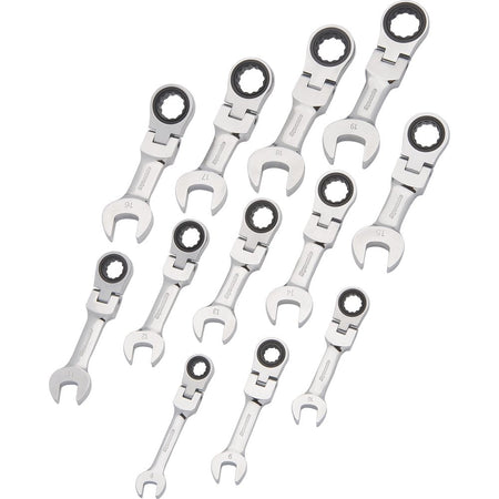 DYNAMIC GT-D076608 - 12 PC METRIC STUBBY FLEX HEAD COMBINATION RATCHETING WRENCH SET - Wise Line Tools