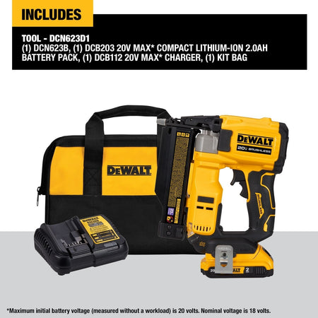 DeWalt DCN623D1 - 20V MAX XR, 23 GAUGE PIN NAILER - (2.0AH) W/ 1 BATTERY AND BAG - Wise Line Tools