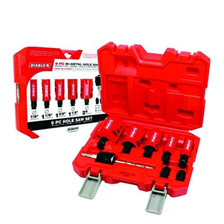Diablo DHS09SGP - 9 Piece High Performance Hole Saw Set For Drilling Wood, Plastic, Aluminum, Metal Stainless Steel, 7/8"-2" Cutters - Wise Line Tools