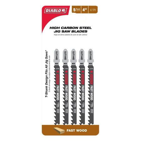 DIABLO DJT144D5 - 4 in. 6 TPI High Carbon Steel T-Shank Jig Saw Blades for Fast Wood Cuts