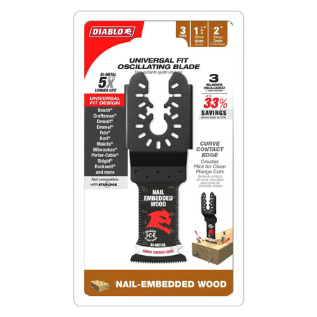 Diablo DOU125BW3- 1-1/4 in. Universal Fit Bi-Metal Oscillating Blade for Nail-Embedded Wood - 3Pk - Wise Line Tools