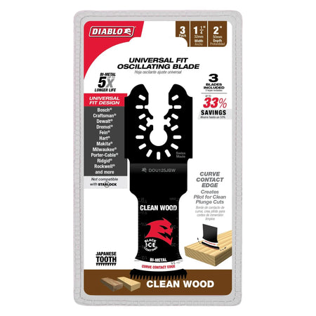 Diablo DOU125JBW3 - 1-1/4 in. Universal Fit Bi-Metal Oscillating Blade for Clean Wood - 3PK DIABLO