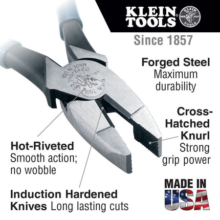 Klein D213-9NE - 9" Lineman's Pliers - New England Nose - Wise Line Tools