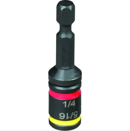 Black drill bit with measurement details on a white background