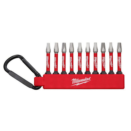 MILWAUKEE 48-32-4091 - #2 SQUARE 10PC CARABINER SHOCKWAVE BIT SET - Wise Line Tools