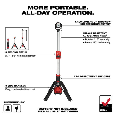 Milwaukee 2132-20 - M12™ ROCKET™ Dual Power Tower Light - Wise Line Tools