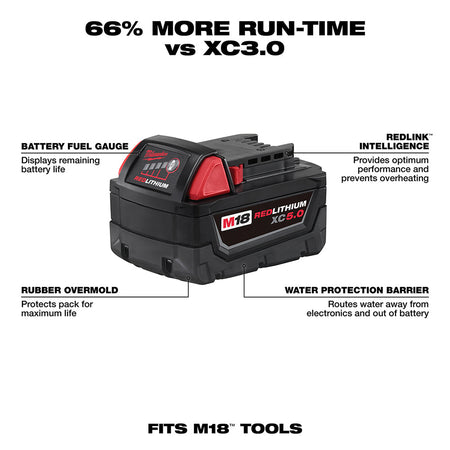 Milwaukee 48-11-1852 - M18™ REDLITHIUM™ XC 5.0Ah Extended Capacity Battery Pack (2 Piece) - Wise Line Tools