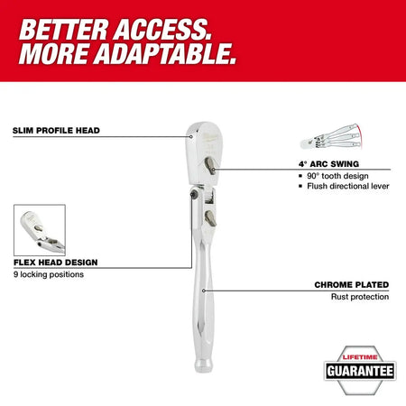 Milwaukee 48-22-9039 - 3/8" Drive 9" Flex Head Ratchet - Wise Line Tools